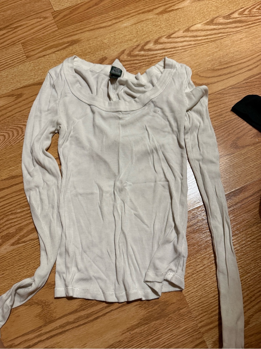 Wild fable Cream Ribbed Long-Sleeve Scoop Neck Top